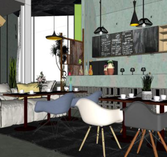 现代咖啡厅装修SU模型下载_sketchup草图大师SKP模型
