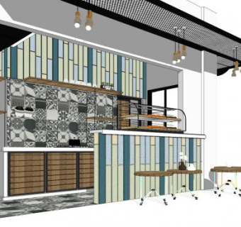 现代休闲咖啡店装修SU模型下载_sketchup草图大师SKP模型