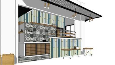 现代休闲咖啡店装修SU模型下载_sketchup草图大师SKP模型