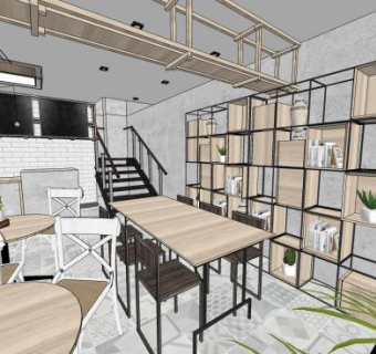 现代北欧风格咖啡厅SU模型下载_sketchup草图大师SKP模型