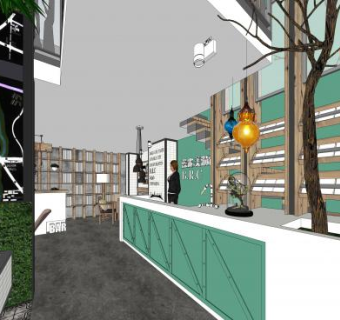 LOFT咖啡厅空间SU模型下载_sketchup草图大师SKP模型