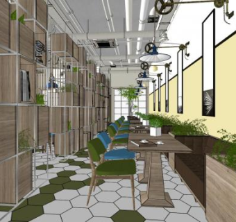 工业风咖啡厅咖啡店SU模型下载_sketchup草图大师SKP模型