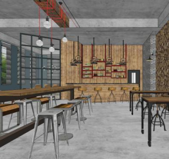 现代风格工业风咖啡厅SU模型下载_sketchup草图大师SKP模型