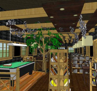 休闲温馨书吧咖啡厅SU模型下载_sketchup草图大师SKP模型