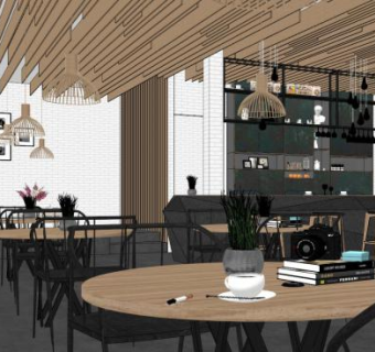 现代休闲工业风咖啡厅SU模型下载_sketchup草图大师SKP模型