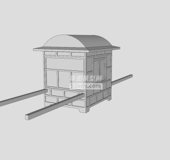 中式肩扛轿轿子白模SU模型下载_sketchup草图大师SKP模型