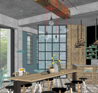 LOFT混搭咖啡厅SU模型下载_sketchup草图大师SKP模型