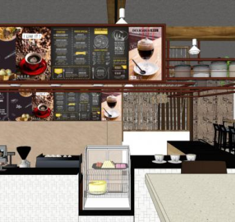 现代LOFT咖啡厅餐饮SU模型下载_sketchup草图大师SKP模型