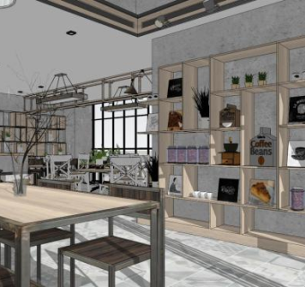原木北欧咖啡厅咖啡馆SU模型下载_sketchup草图大师SKP模型