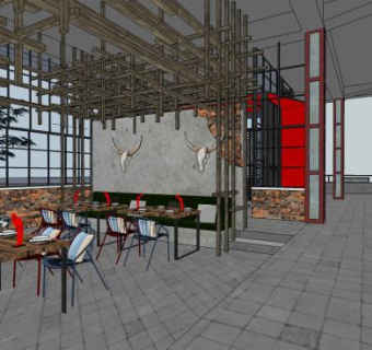 江边咖啡馆装修SU模型下载_sketchup草图大师SKP模型