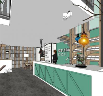 LOFT工业风咖啡厅SU模型下载_sketchup草图大师SKP模型