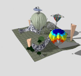 旅游观赏用具热气球SU模型下载_sketchup草图大师SKP模型
