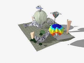 旅游观赏用具热气球SU模型下载_sketchup草图大师SKP模型