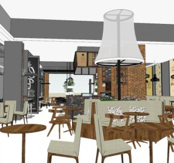 现代咖啡厅简易装修SU模型下载_sketchup草图大师SKP模型