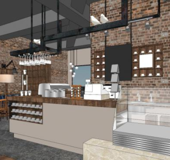 现代咖啡馆LOFT餐饮SU模型下载_sketchup草图大师SKP模型
