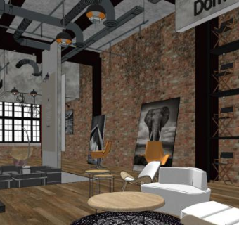 工业风格家具展厅SU模型下载_sketchup草图大师SKP模型