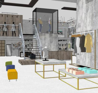 LOFT风格服装店展厅SU模型下载_sketchup草图大师SKP模型