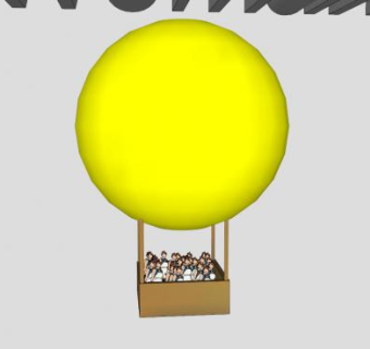 载人的黄色热气球SU模型下载_sketchup草图大师SKP模型
