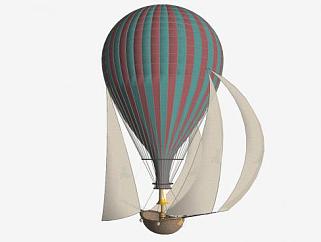 天空中航行热气球帆船SU模型下载_sketchup草图大师SKP模型