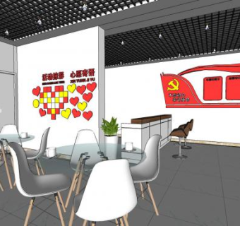 文化礼堂党建中心SU模型下载_sketchup草图大师SKP模型