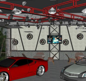 工业风汽车4S店专卖店SU模型下载_sketchup草图大师SKP模型