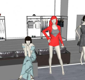 现代服装专卖店衣架SU模型下载_sketchup草图大师SKP模型