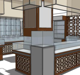 中式展厅专卖店SU模型下载_sketchup草图大师SKP模型