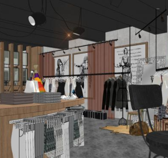 LOFT服装店进口店铺SU模型下载_sketchup草图大师SKP模型