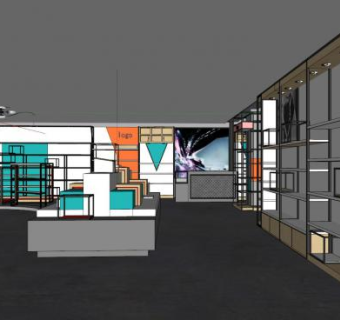 现代工业时尚鞋店SU模型下载_sketchup草图大师SKP模型