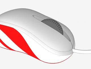白色红纹有线鼠标器SU模型下载_sketchup草图大师SKP模型