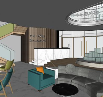 度假区展厅售楼体验中心SU模型下载_sketchup草图大师SKP模型