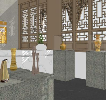 中式展厅博物馆SU模型下载_sketchup草图大师SKP模型
