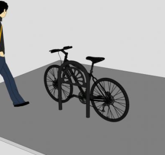 倒U型停车架上的山地车SU模型下载_sketchup草图大师SKP模型