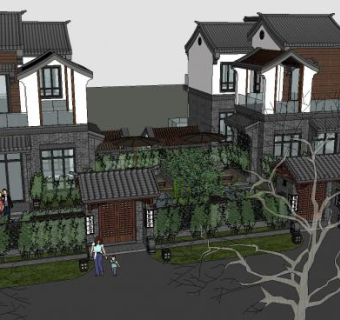 中式独栋户外别墅SU模型下载_sketchup草图大师SKP模型