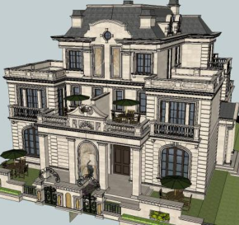 法式豪华别墅独栋别墅SU模型下载_sketchup草图大师SKP模型