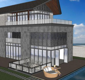 现代主义独栋别墅SU模型下载_sketchup草图大师SKP模型