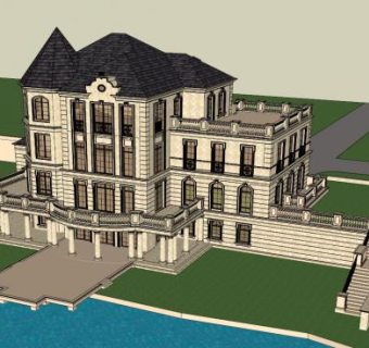 法式独栋别墅SU模型下载_sketchup草图大师SKP模型