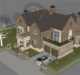 英式独栋别墅建筑SU模型下载_sketchup草图大师SKP模型
