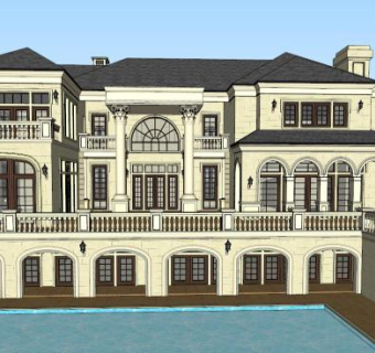 法式风格独栋别墅SU模型下载_sketchup草图大师SKP模型