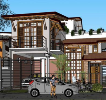 现代风格独栋别墅SU模型下载_sketchup草图大师SKP模型