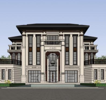 新古典主义独栋别墅SU模型下载_sketchup草图大师SKP模型