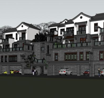 中式风格独栋别墅SU模型下载_sketchup草图大师SKP模型