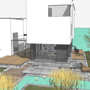 现代风格户外独栋别墅SU模型下载_sketchup草图大师SKP模型
