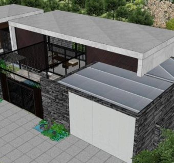 现代独栋别墅带景观SU模型下载_sketchup草图大师SKP模型