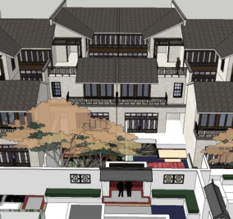 中式风格独栋户外别墅SU模型下载_sketchup草图大师SKP模型
