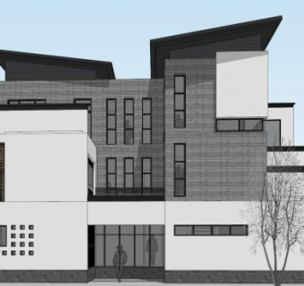 现代中式独栋别墅SU模型下载_sketchup草图大师SKP模型