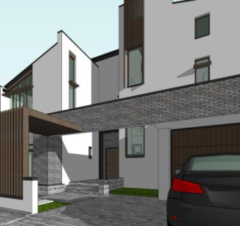 新中式滨水独栋别墅SU模型下载_sketchup草图大师SKP模型