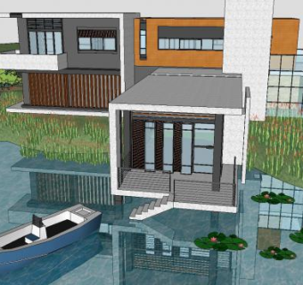 现代风格山地临湖独栋别墅SU模型下载_sketchup草图大师SKP模型