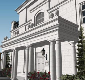 法式风格户外独栋别墅SU模型下载_sketchup草图大师SKP模型