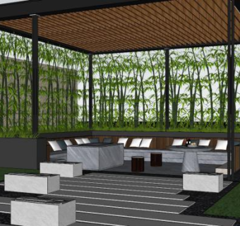 现代极简独栋别墅庭院景观SU模型下载_sketchup草图大师SKP模型